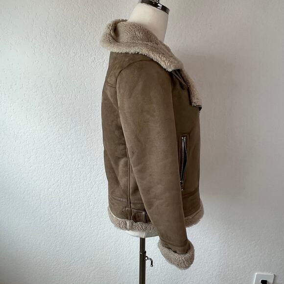 Zara Neutral Moto Jacket size XS Shearling - Picture 7 of 12